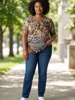 80 Park Multicolor Zigzag Print Top
